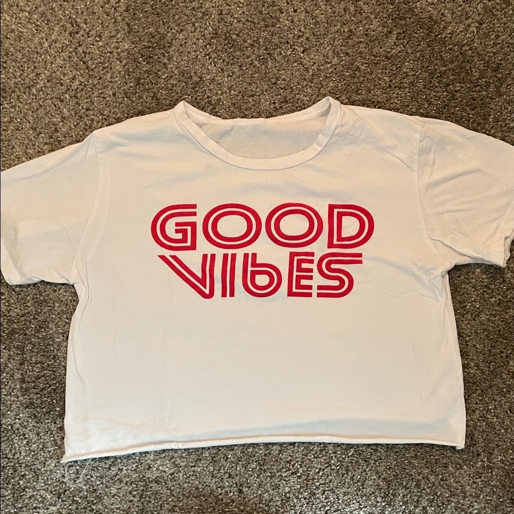 Size S Good Vibes Crop Top T Shirt White Red Women's Juniors Young Women's